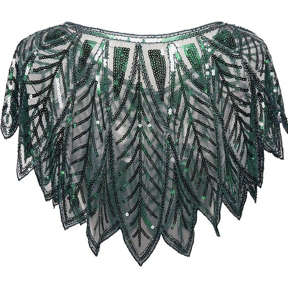 BABEYOND 1920s Dark Green Shawl Wrap Evening Cape Bridal Bolero Flapper Cover - Picture 2 of 5
